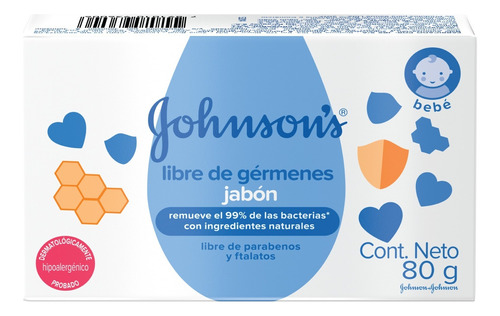 Jabón en barra Johnson's Baby Libre de Gérmenes 80 g