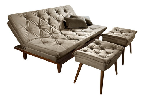 Sofa Cama Reclinavel Caribe + Duas Banquetas Rubi Essencial
