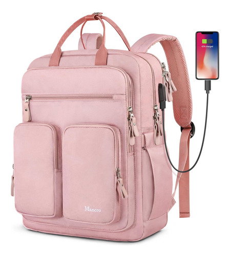 Mochila Cuadrada P/ Portatil Con Usb Y Correa Ajustable-rosa