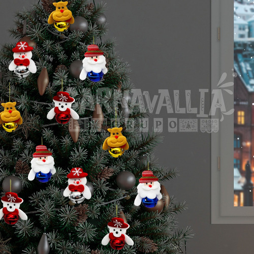 Mox 12 Cascabeles Muñecos Navideños Adorno Fieltro Navidad