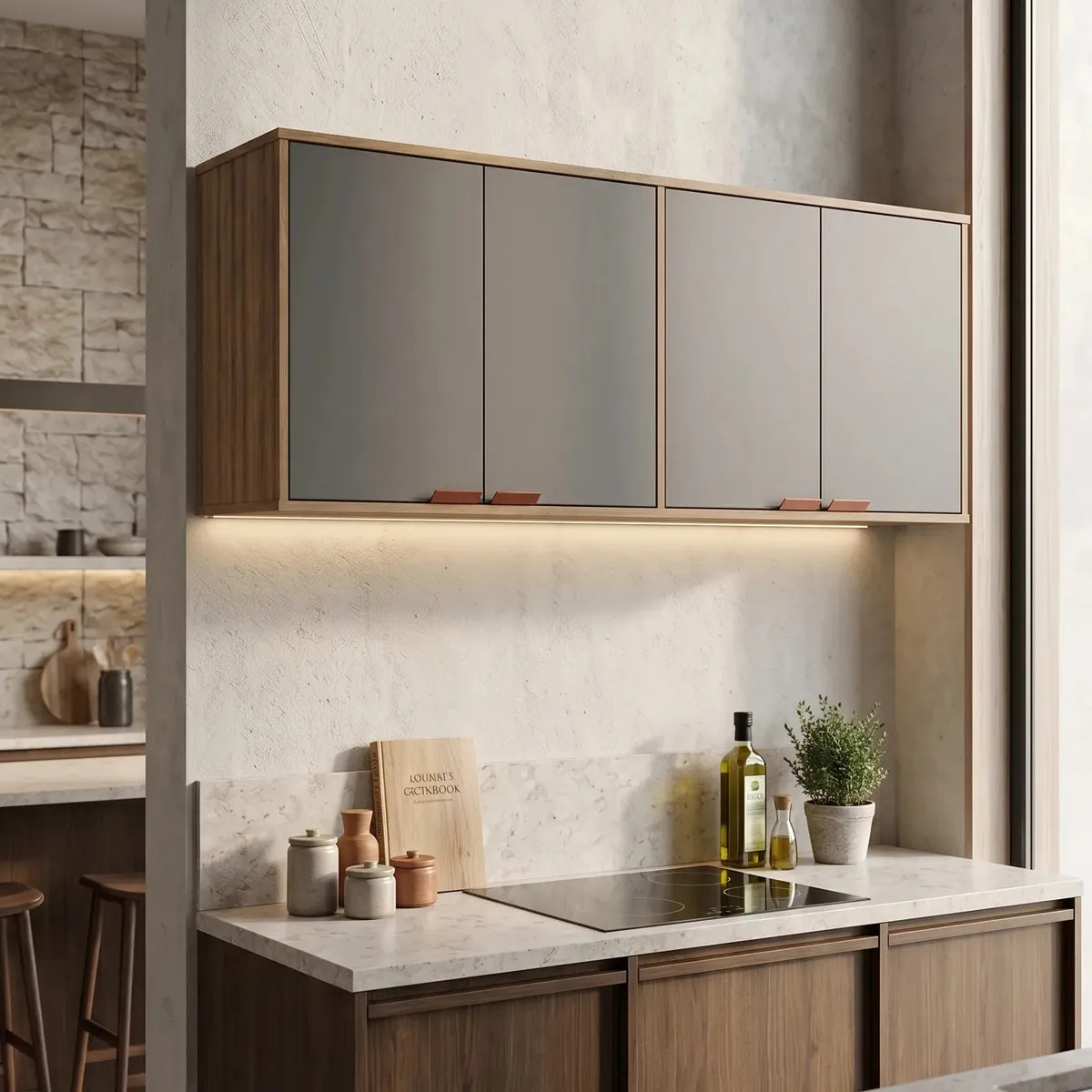 Armário Aéreo Cinza 4 Portas Ideal Para Lavanderia/cozinha Estilo Nórdico, Compacto E Funcional Industrial , Perfeito Para Organização E Decoração De Espaços- Modelo Capuleto