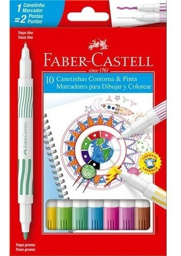 Canetinha Faber Castell Duo 10 Cores Ponta Dupla 2 Traços