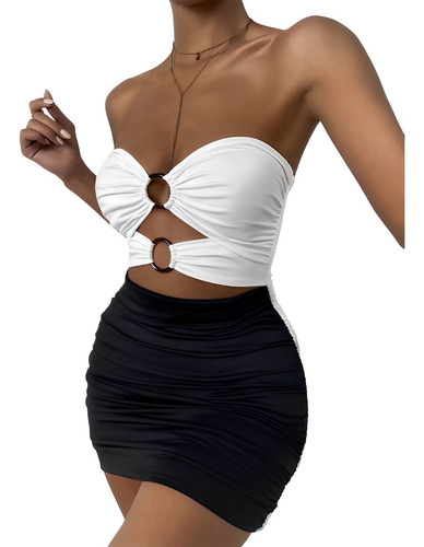 En Stock Abfa Shop Vestido Strapless Doble Escote Blanco