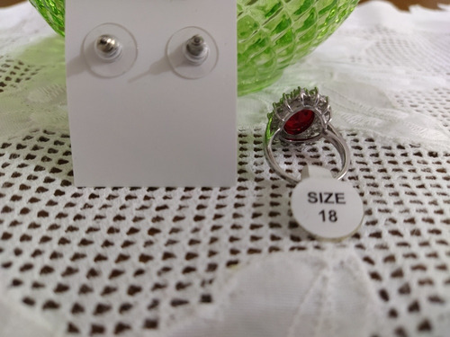 Conjunto Anel E Brinco Cristais Lady Dai Vermelho Zirconia