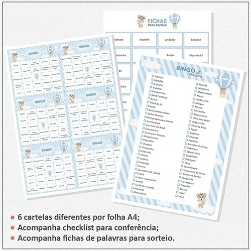 60 Cartelas Baby Bingo De Chá Revelação - Arquivo Pdf