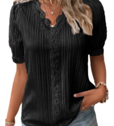 Camisa Informal De Manga Corta Con Cuello En V Para Mujer