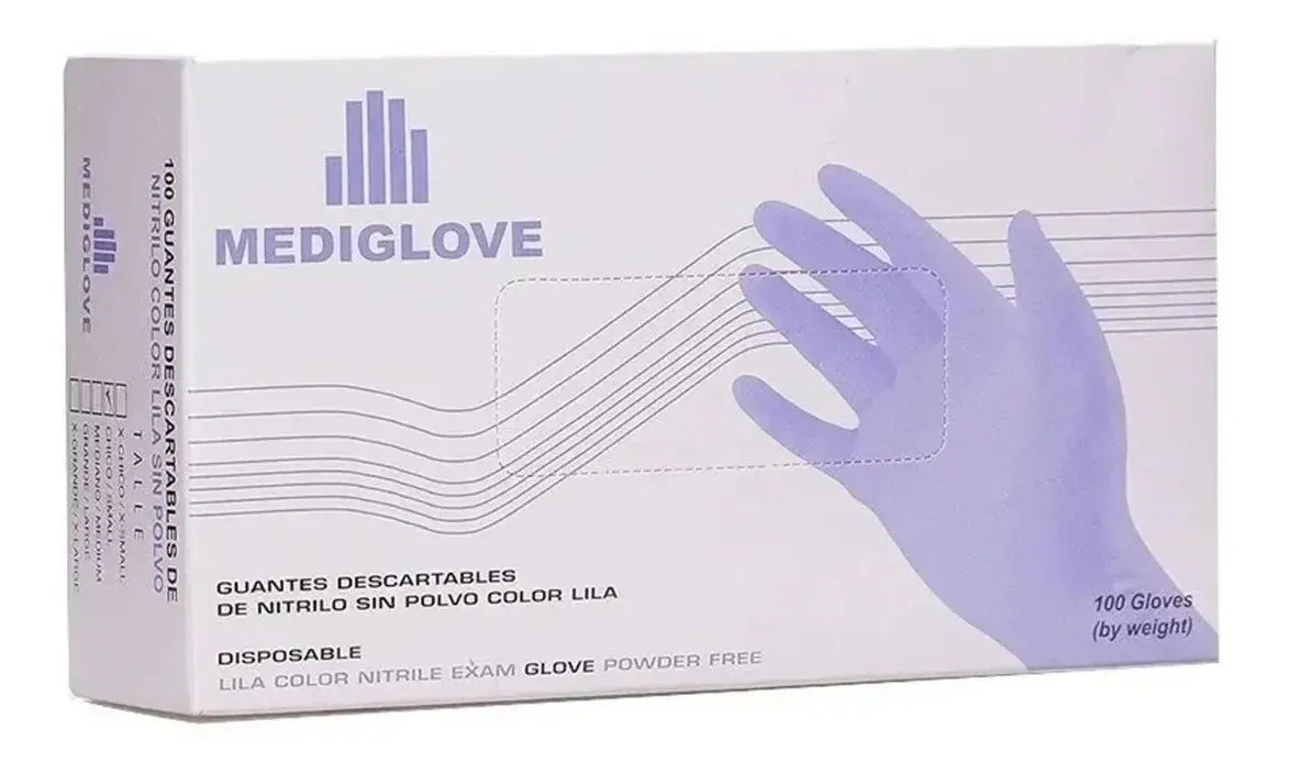 Guantes descartables nitrilo Mediglove antideslizantes lavanda XS pack 10x100