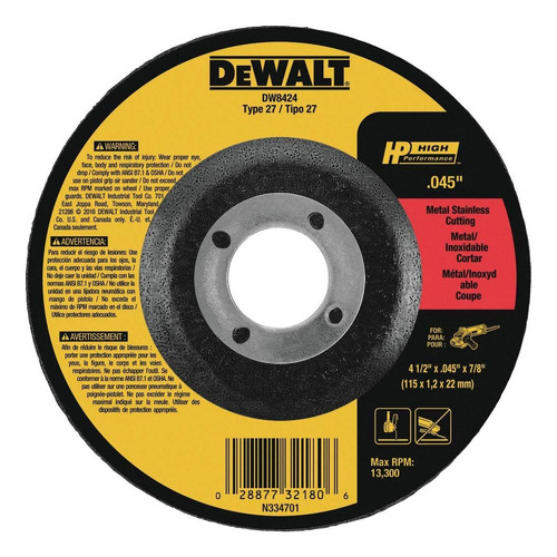 Dewalt Dw8424 Disco De Corte Fino, X 0,045 Pulgadas X