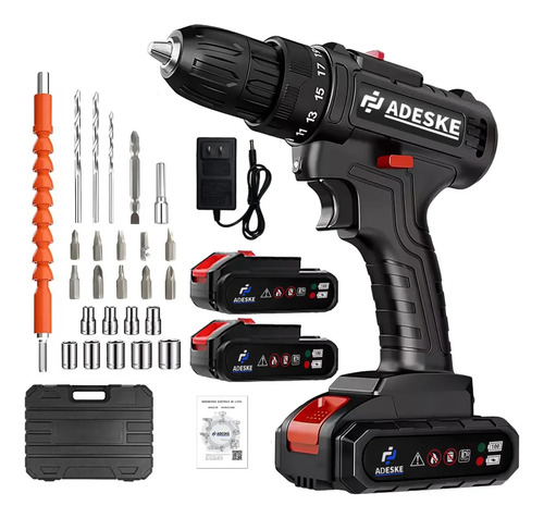 Furadeira Parafusadeira Adeske DZ-HT01 Sem Fio, com 2 Baterias e Mandril de 3/8" (10mm)