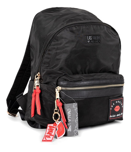 Imagen 5 de 5 de Mochila Mujer Urbana Las Oreiro Negra Bolsillo Original