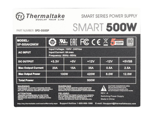 Imagen 7 de 9 de Fuente De Alimentación Pc Thermaltake 500w 80 Plus 40amp