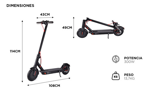 Monopatín Eléctrico Gadnic Plegable Urbano 300 W Con Luz Led