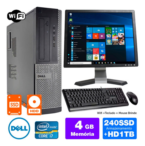 Desktop Usado Dell Optiplex Int I7 2g 4gb Ssd240+1tb Mon17q