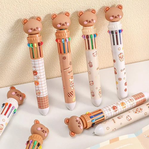 Bolígrafo Push Type Bear, 4 Lápices De Colores