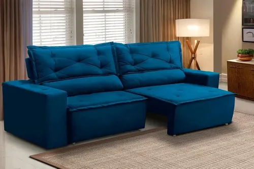 Sofá Retrátil E Reclinável Com Molas 1,80m Livia Suede Azul