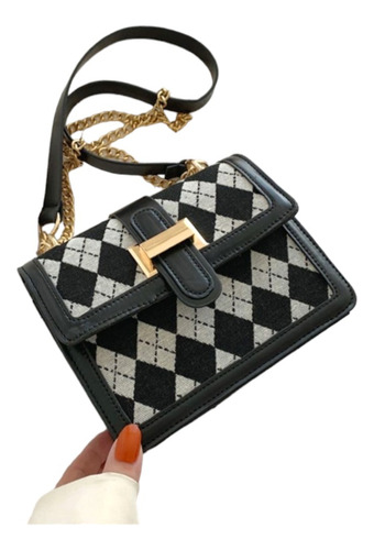 Cartera Bandolero Elegante Casual Rombo Con Correa Y Cadena