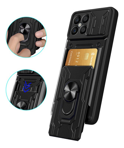 For Honor X8 4g Card Slot Case Slide Lens Stand Hard Cover