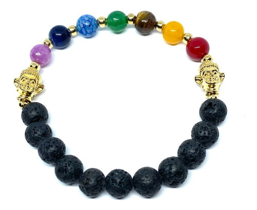 Pulsera Chakras Chapa De Oro Piedra Volcánica