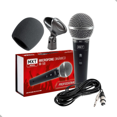 Microfone Com Fio Profissional Igrejas Karaokes Completo Cor Cinza-escuro