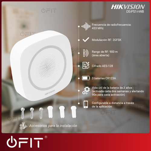 Sirena Inalámbrica Interior Hikvision Axpro 110db