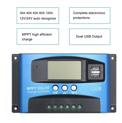 30a Mppt Controlador De Carga Solar Dual Usb Display Lcd