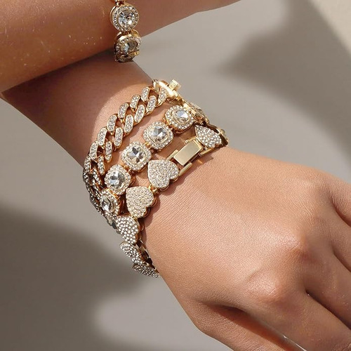 4pzs Pulsera Cubana Esclava Con Diamante Para Hombre Y Mujer Dorado 6 Cm 20 Cm