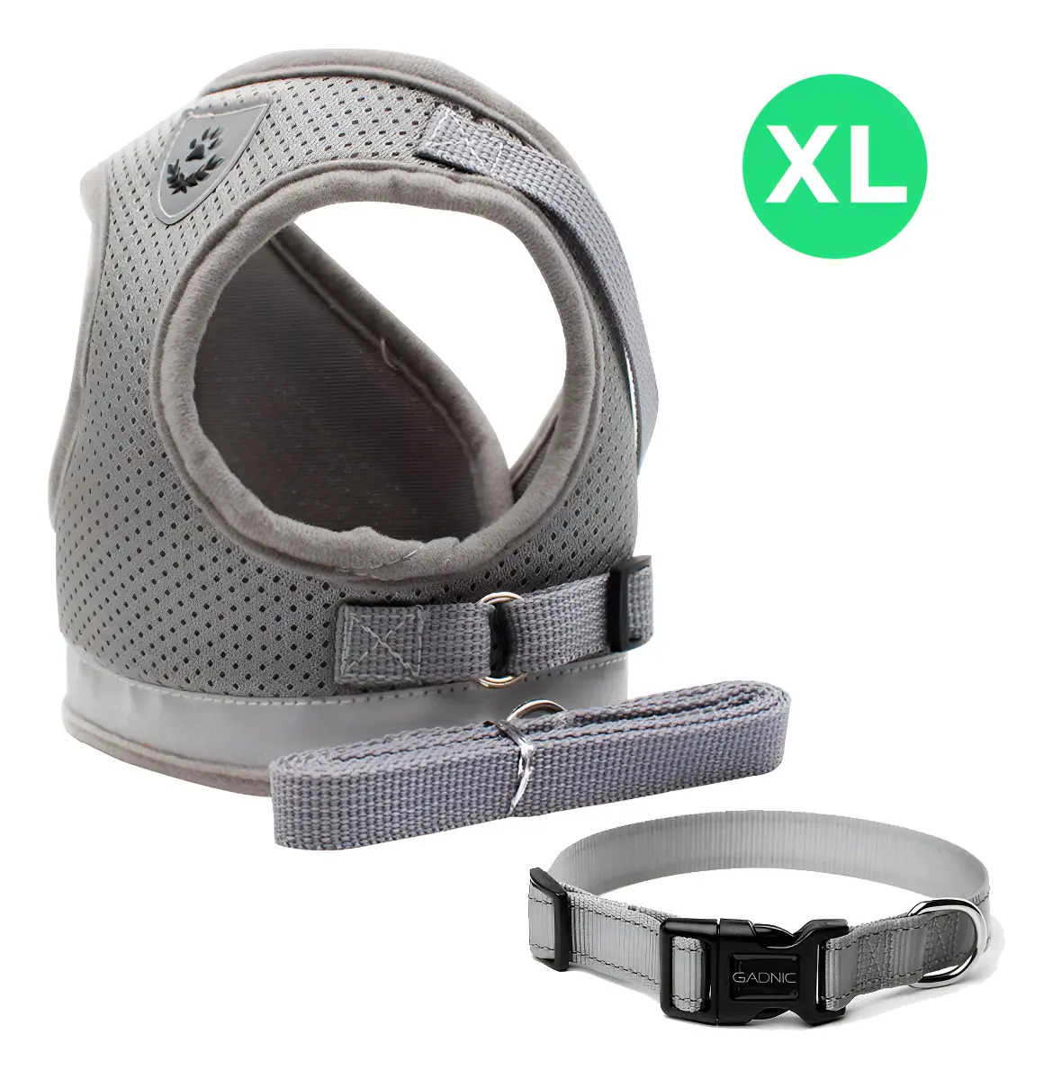 Arnés Pretal Perro Gato + Correa 1.15m Con Banda Reflectiva Color Gris Gris L Talle Del Arnés Gris Xl