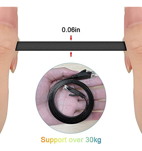 Cable Ethernet Hepuhto Cat6 Plano Negro Largo De Alta Ve