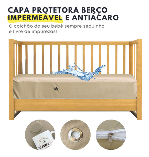 Capa Colchão Protetor Impermeável Premium Berço Mini Cama Antialérgico E Silencioso Bege