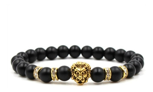 Pulsera Piedras Naturales Chakras León Negro Elegante