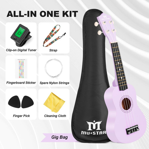 Ukelele Mustar Soprano Para Niños Principiantes De 21 Pulgad