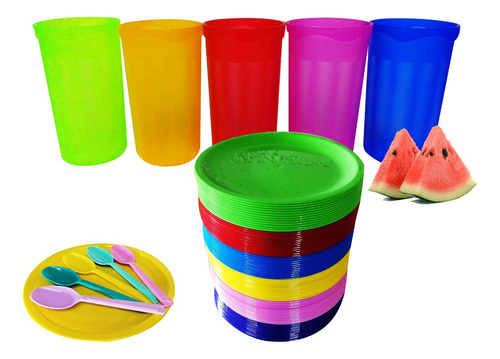 25 Platos Taqueros 25 Vasos 25 Cucharas Soperas 