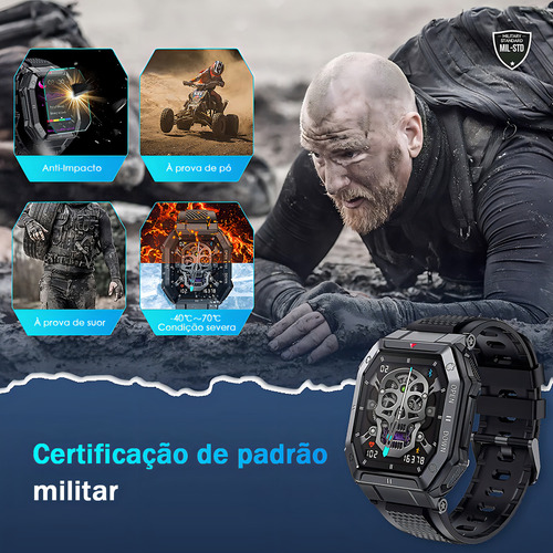 1,85 Ips 5atm Smart Watch Militar Impermeável De Bluetooth Caixa Preto Pulseira Preto Bisel Preto Desenho Da Pulseira Mesh