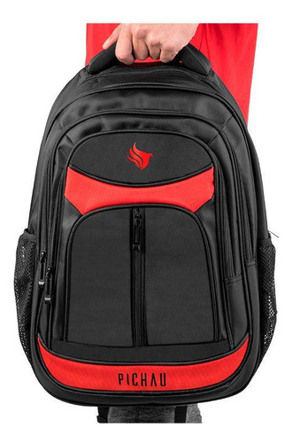 Mochila Pichau Pollux, Preto E Vermelho, Pg-poll-bk01