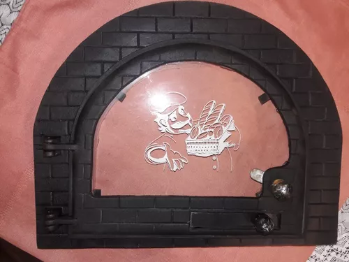 Dirección de apertura Dimensiones exteriores Puerta de horno de pizza de hierro fundido con termómetro y placa de horno izquierda. 485 x 410 mm 