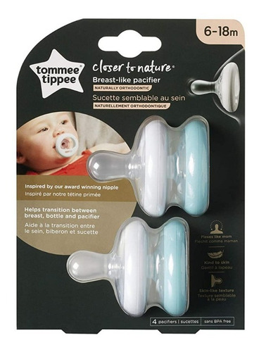 Tommee Tippee Chupete Similar Al Pecho, Textura Similar A La Color Azul Período de edad 6-18 meses