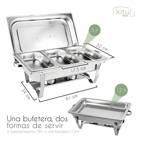 Bufetera 3 Espacios Tapa Acero Inoxidable Banquetes Eventos