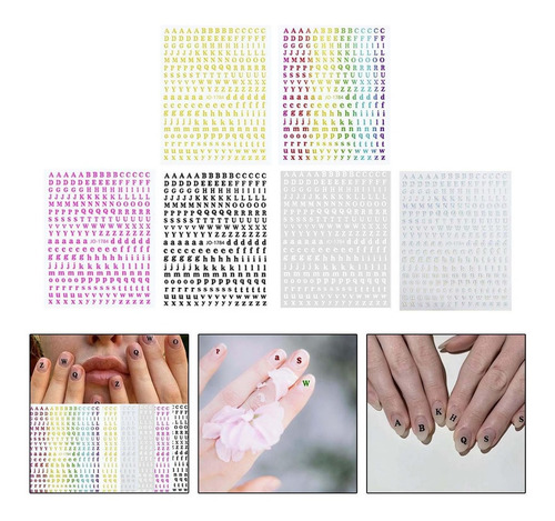6 Hojas De De Uñas Con Letras 3d, Holográficas Para Uñas,