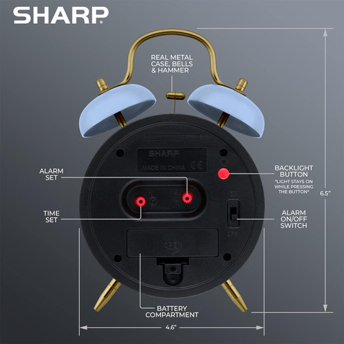 Reloj Despertador Sharp, Doble Campana, Alarma Fuerte Ab