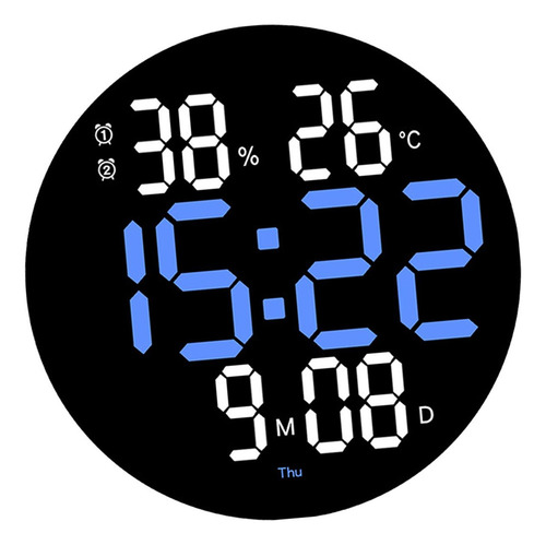 T Reloj De Pared Redondo De Digital Led De 10 Pulgadas Azul