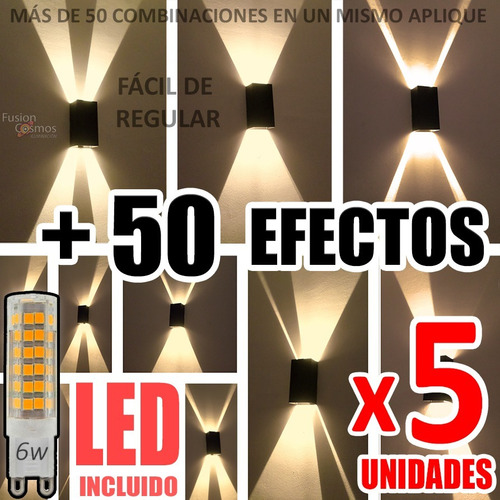 Difusor Bidireccional 50 Efectos C/ Lampara Led 6w Pack X5un Iluminacion Luz Indirecta Pared Regulable Bidireccional 