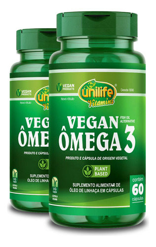 Kit 2 Ômega 3 Vegetal 60 Cápsulas Unilife Sabor Sem Sabor
