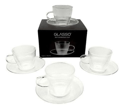 Set 4 Tazas Con Plato Espresso 110ml Glasso Para Té / Café