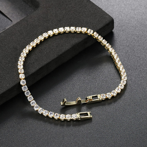 Pulseira Feminina De Tênis Com Pedra Cúbica Banhada A Ouro
