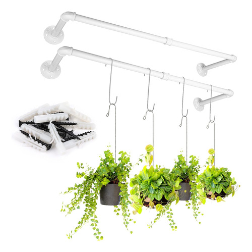 2 Sets Barra De Plantador Colgante Con 4 Pcs Ganchos De Mont