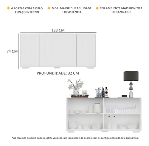 Aparador Buffet Multimóveis Veneza 4 Portas Fg3557 Branco
