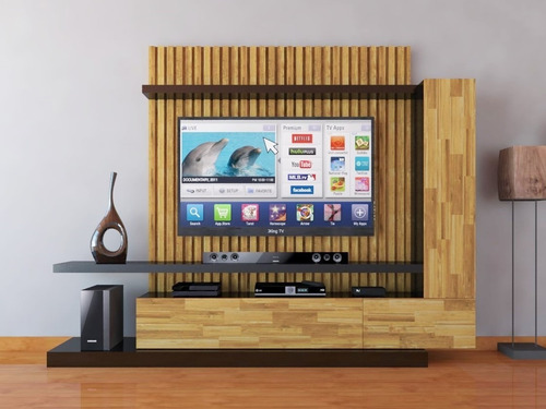 Imagen 2 de 3 de Mueble Tv Oculta Cables Blanco Y Madera Roble Ref Mural44