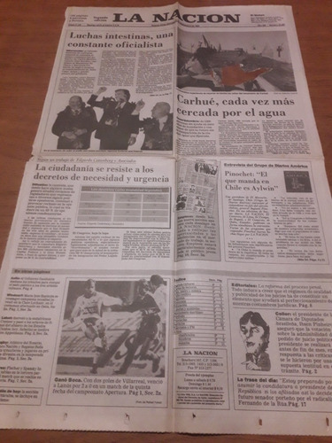Tapa Diario La Nación 06 09 1992 Carhue Inundaciones Boca (Usado)