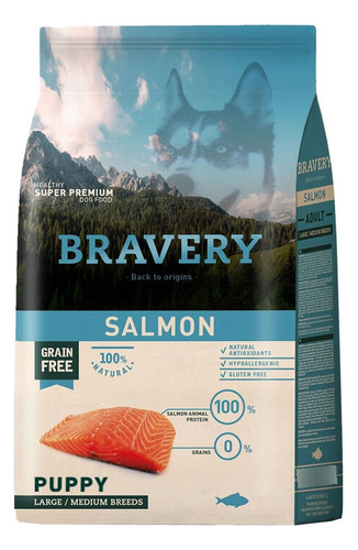 Bravery Salmón Para Cachorro Mediano Grande 12 Kg Saco