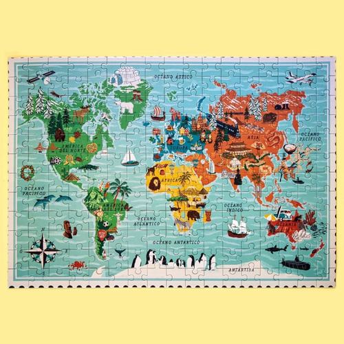 Imagen 2 de 3 de Rompecabezas Infantil Diente D León El Mundo Mapamundi 200pz